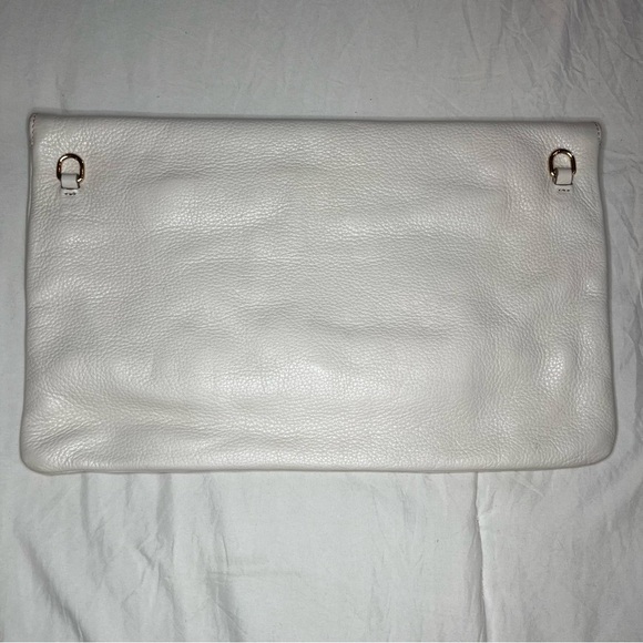 Iacucci White Pebbled Leather Large Clutch, Teal Snake Skin Leather Accent